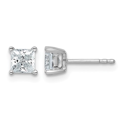 14K White Gold 1 Carat Certified Lab Grown Diamond VS+ F+ Princess Complete Four Prong Stud Earrings