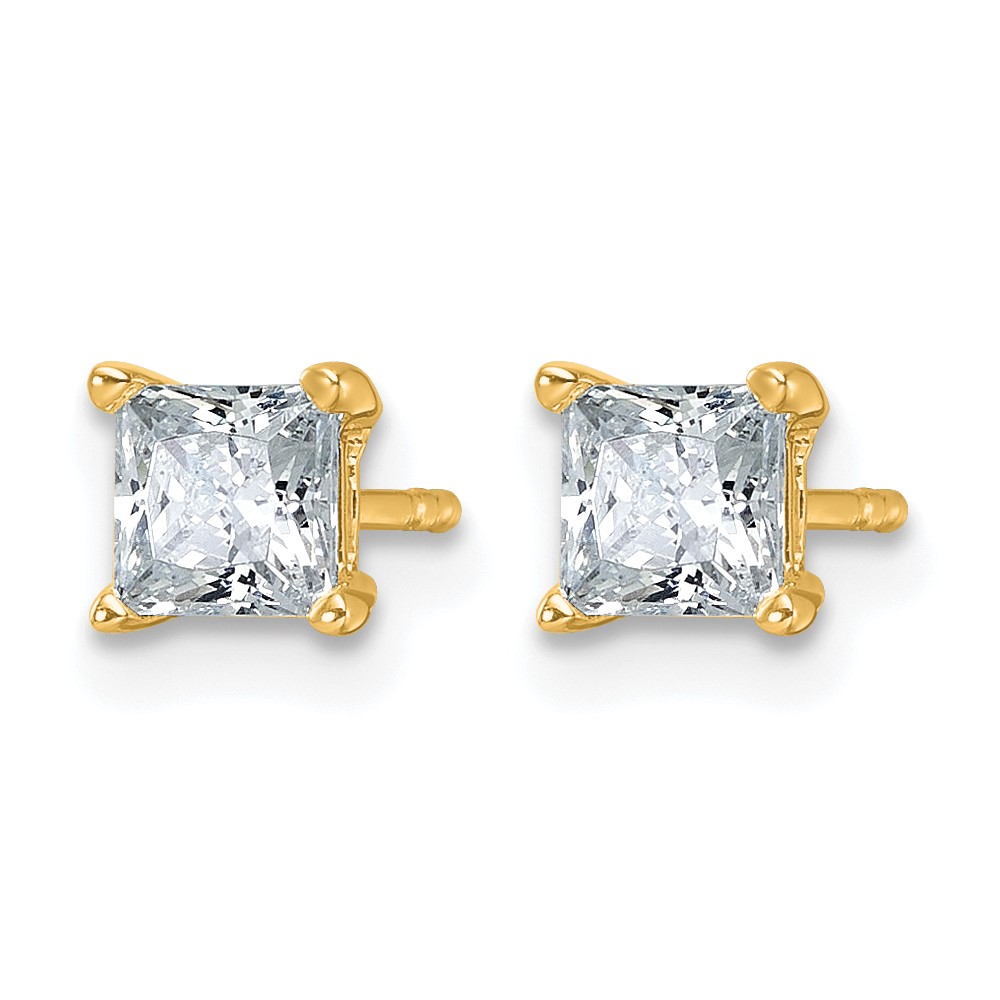 14k 1 carat Lab Grown Diamond VS+ F+ Princess Complete Four Prong Stud Earrings (EM1018-100-LD)