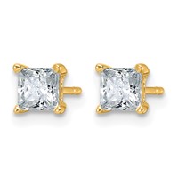 14K Yellow Gold 1 Carat Lab Grown Diamond VS+ F+ Princess Complete Four Prong Stud Earrings view 2
