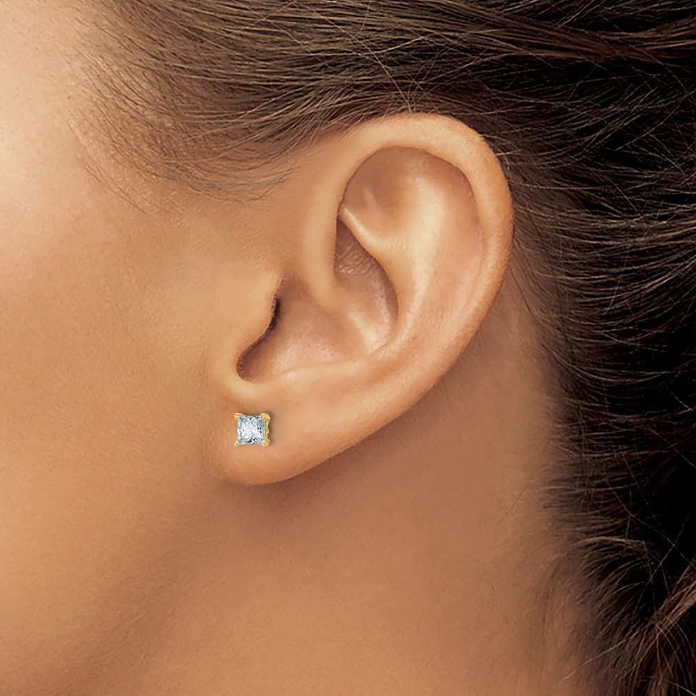 14k 1 carat Lab Grown Diamond VS+ F+ Princess Complete Four Prong Stud Earrings (EM1018-100-LD)