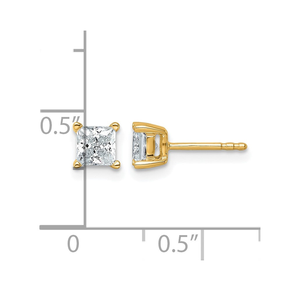 14k 1 carat Lab Grown Diamond VS+ F+ Princess Complete Four Prong Stud Earrings (EM1018-100-LD)