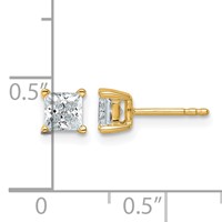 14K Yellow Gold 1 Carat Lab Grown Diamond VS+ F+ Princess Complete Four Prong Stud Earrings view 5