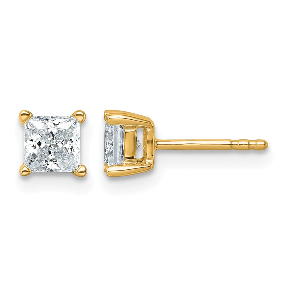 14k 1 carat Lab Grown Diamond VS/SI+ G+ Princess Complete Four Prong Stud Earrings (EM1018-100-LG)