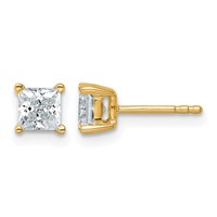 14K Yellow Gold 1 Carat Lab Grown Diamond VS+ F+ Princess Complete Four Prong Stud Earrings view 1