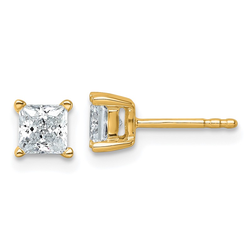 14k 1 carat Lab Grown Diamond VS/SI+ G+ Princess Complete Four Prong Stud Earrings