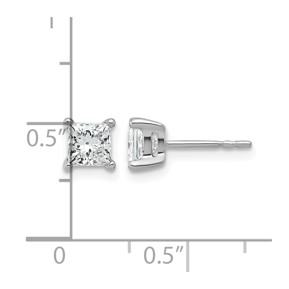 14k White Gold 1 1/4 ctw Lab Grown Diamond VS/SI+ G+ Princess 4 Prong Heavy Wt. Stud Earrings (EM1018-125-WLG)