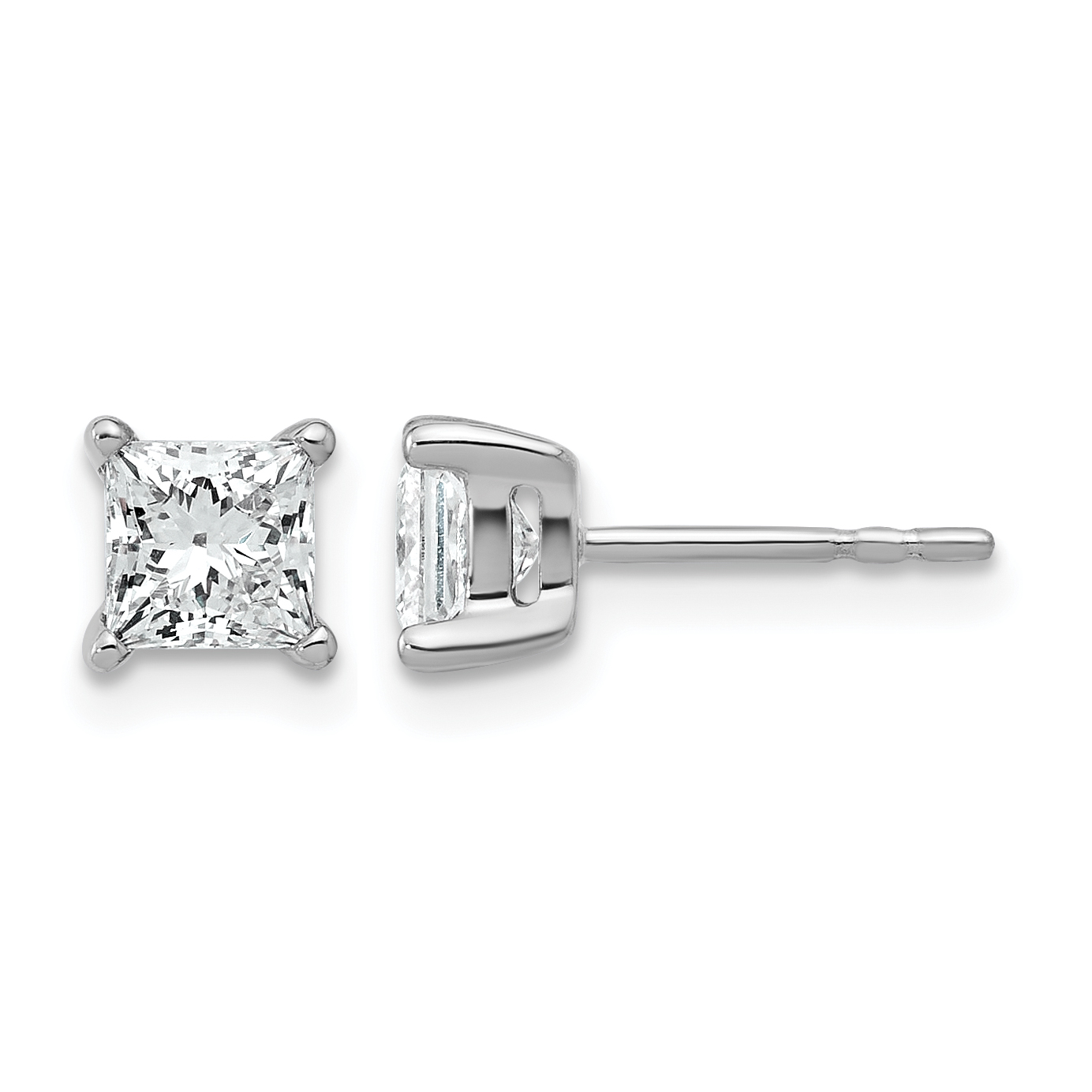 14k White Gold 1 1/4 ctw Lab Grown Diamond VS/SI+ G+ Princess 4 Prong Heavy Wt. Stud Earrings (EM1018-125-WLG)