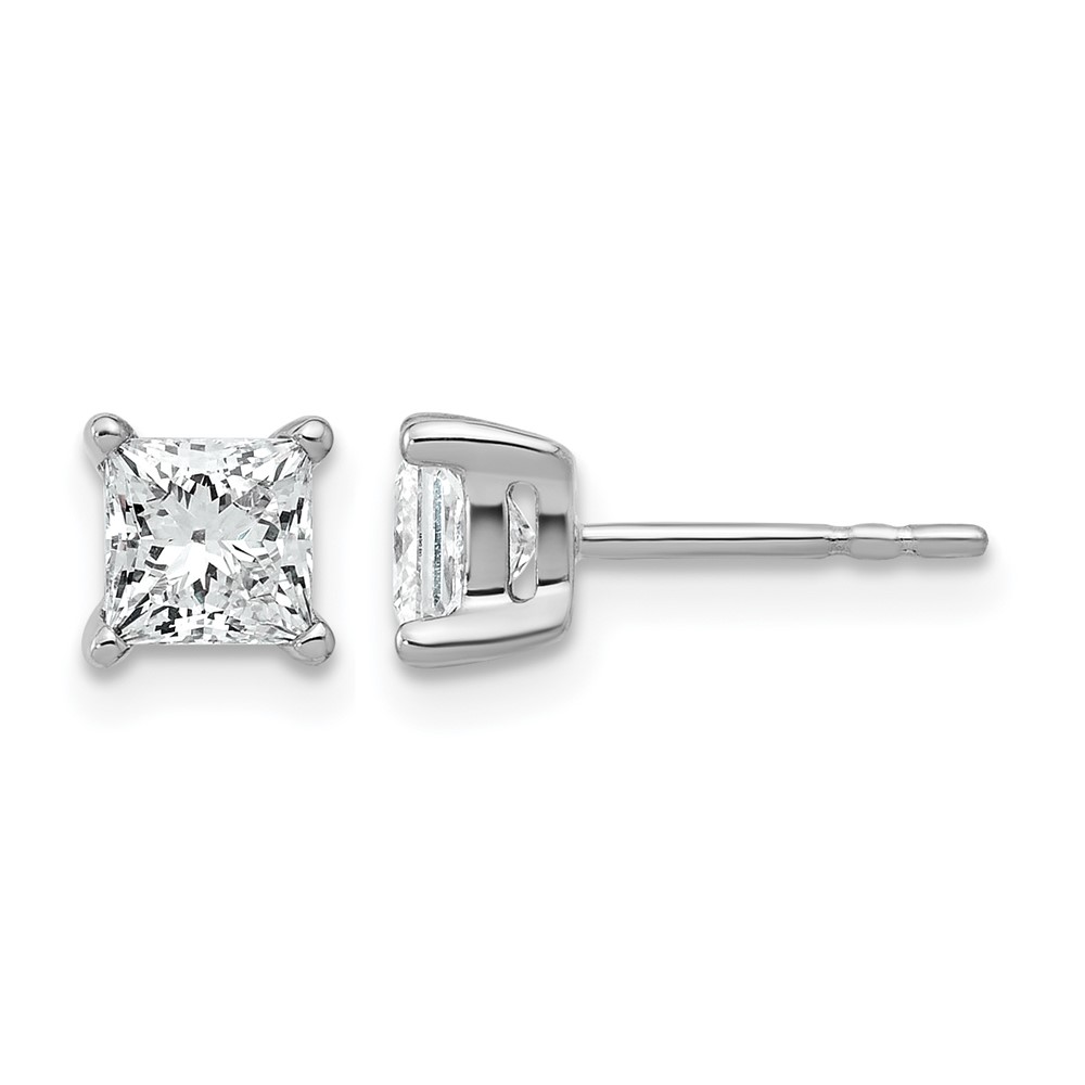 14k White Gold 1 1/4 ctw Lab Grown Diamond VS/SI+ G+ Princess 4 Prong Heavy Wt. Stud Earrings (EM1018-125-WLG)