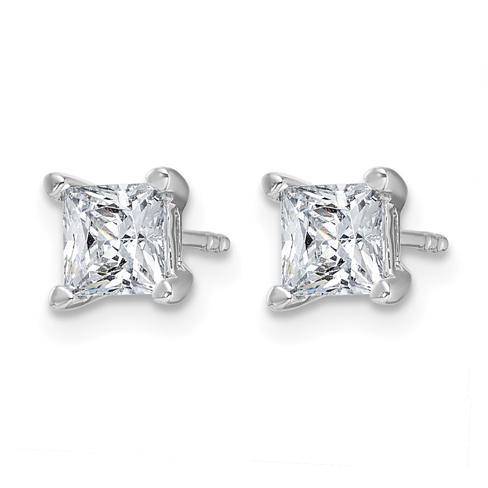 14k White Gold 1 1/2 carat Lab Grown Diamond VS+ F+ Princess Complete Four Prong Stud Earrings (EM1018-150-WLD)