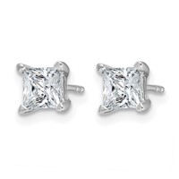 14K White Gold 1.50 Carat Lab Grown Diamond VS SI+ G+ Princess Complete Four Prong Stud Earrings view 2