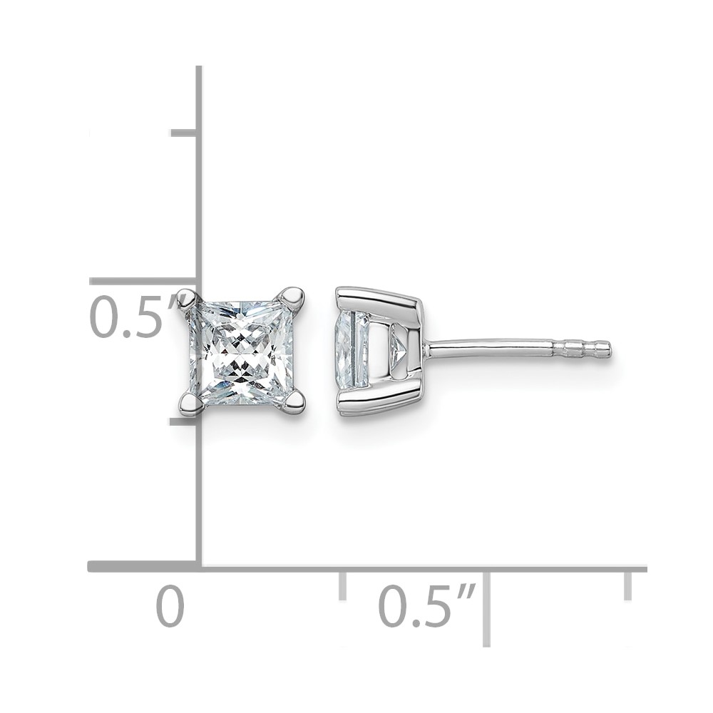 14k White Gold 1 1/2 carat Lab Grown Diamond VS+ F+ Princess Complete Four Prong Stud Earrings (EM1018-150-WLD)