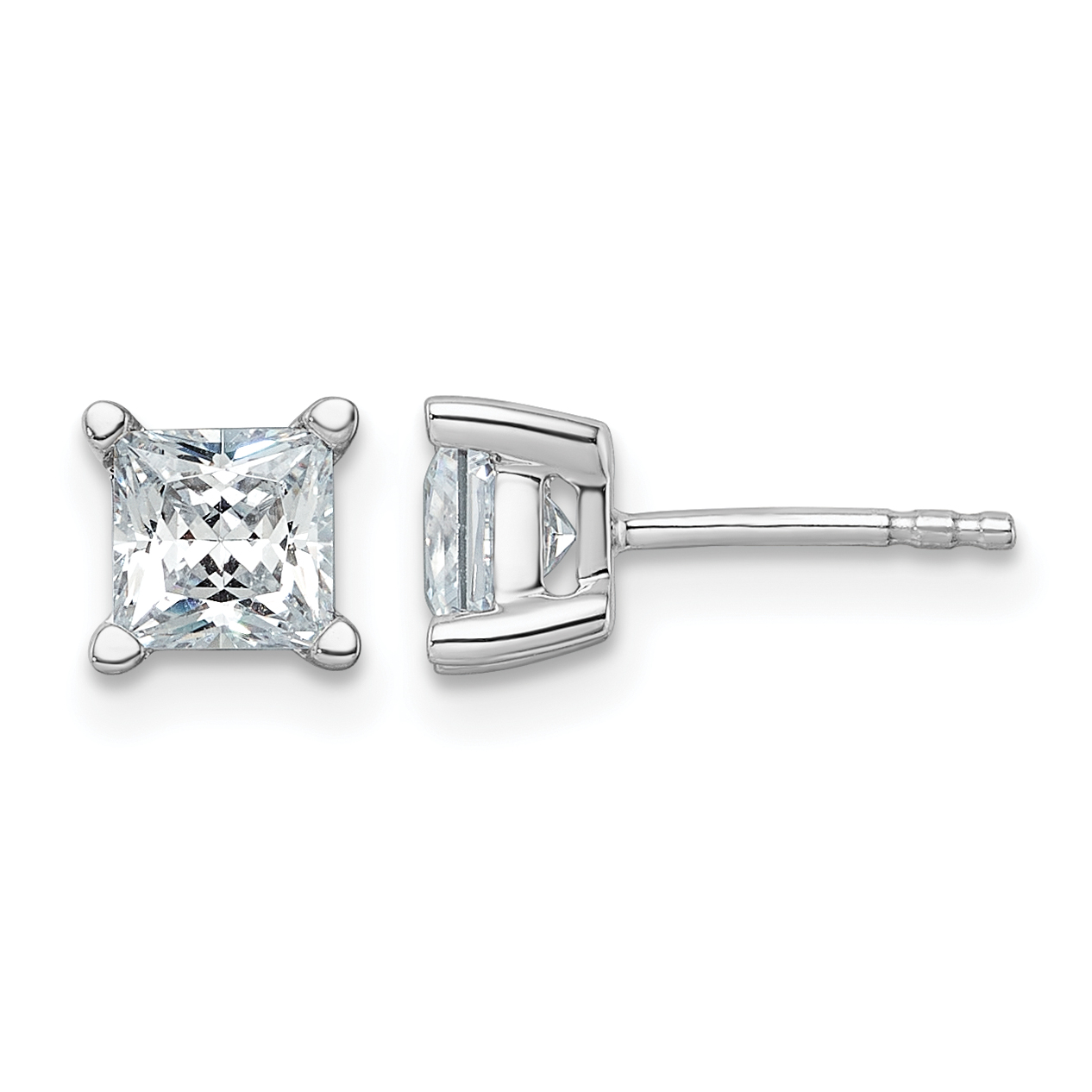 14k White Gold 1 1/2 carat Lab Grown Diamond VS+ F+ Princess Complete Four Prong Stud Earrings (EM1018-150-WLD)