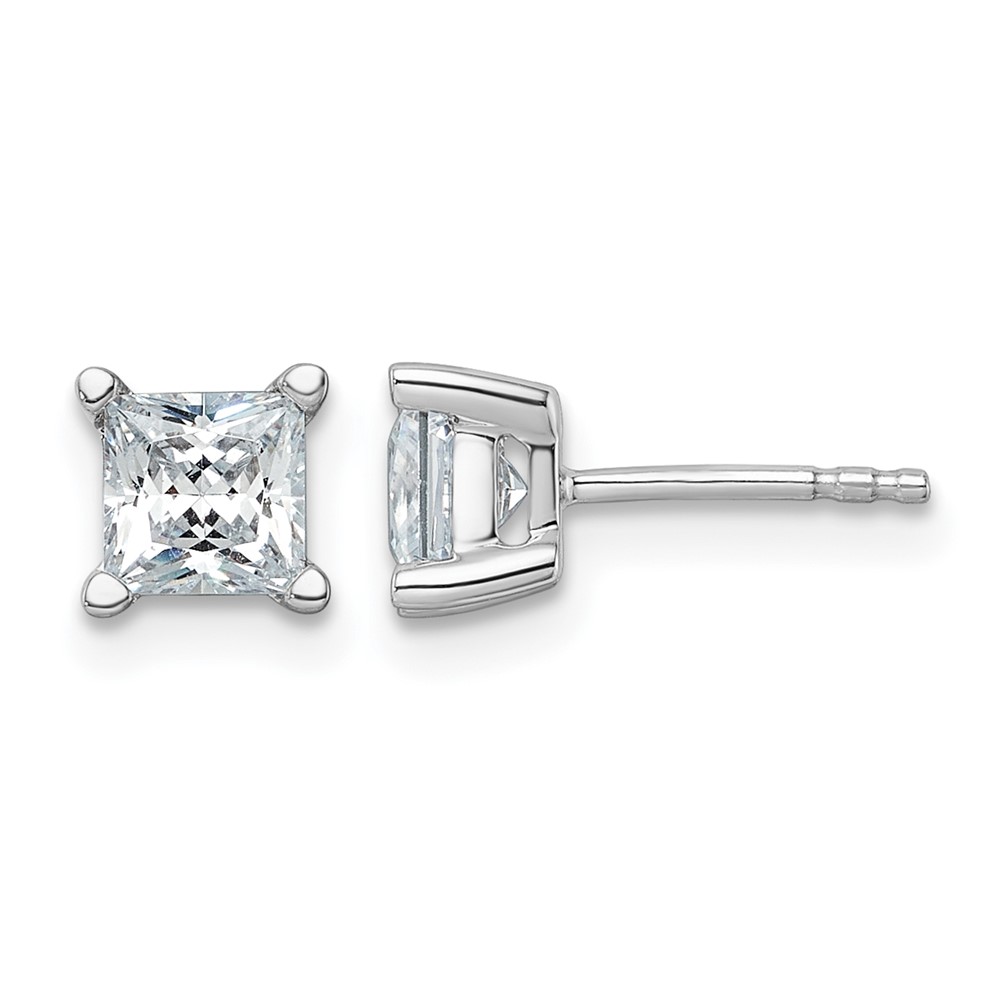 14k White Gold 1 1/2 carat Lab Grown Diamond VS+ F+ Princess Complete Four Prong Stud Earrings (EM1018-150-WLD)