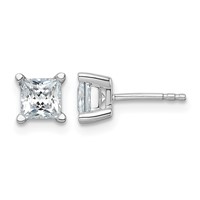 14K White Gold 1.50 Carat Lab Grown Diamond VS SI+ G+ Princess Complete Four Prong Stud Earrings view 1