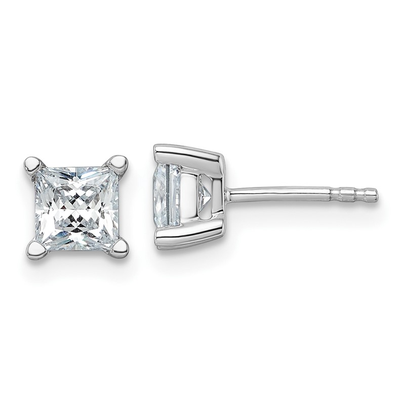 14k White Gold 1 1/2 carat Certified Lab Grown Diamond VS/SI+ G+ Princess Complete Four Prong Stud Earrings