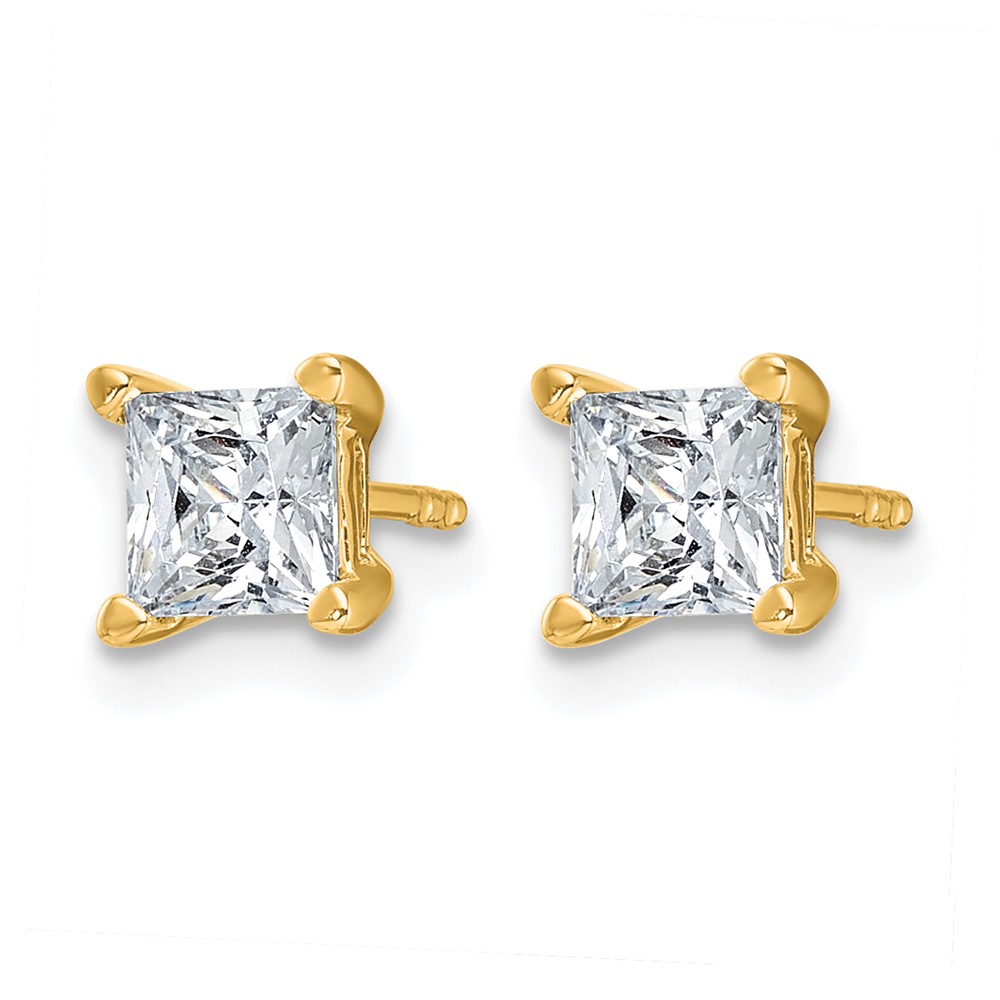 14k 1 1/2 carat Lab Grown Diamond VS/SI+ G+ Princess Complete Four Prong Stud Earrings (EM1018-150-LG)