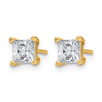 14K Yellow Gold 1.50 Carat Certified Lab Grown Diamond VS SI+ G+ Princess Complete Four Prong Stud Earrings view 2