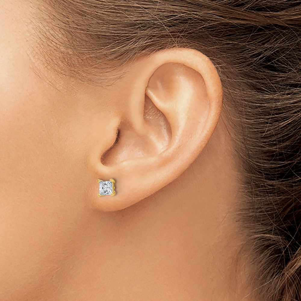 14k 1 1/2 carat Lab Grown Diamond VS/SI+ G+ Princess Complete Four Prong Stud Earrings (EM1018-150-LG)