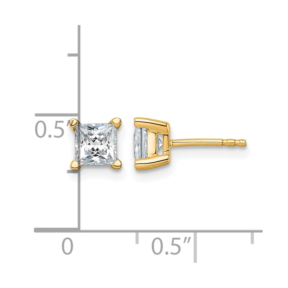 14k 1 1/2 carat Lab Grown Diamond VS/SI+ G+ Princess Complete Four Prong Stud Earrings (EM1018-150-LG)
