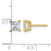 14K Yellow Gold 1.50 Carat Certified Lab Grown Diamond VS SI+ G+ Princess Complete Four Prong Stud Earrings view 5