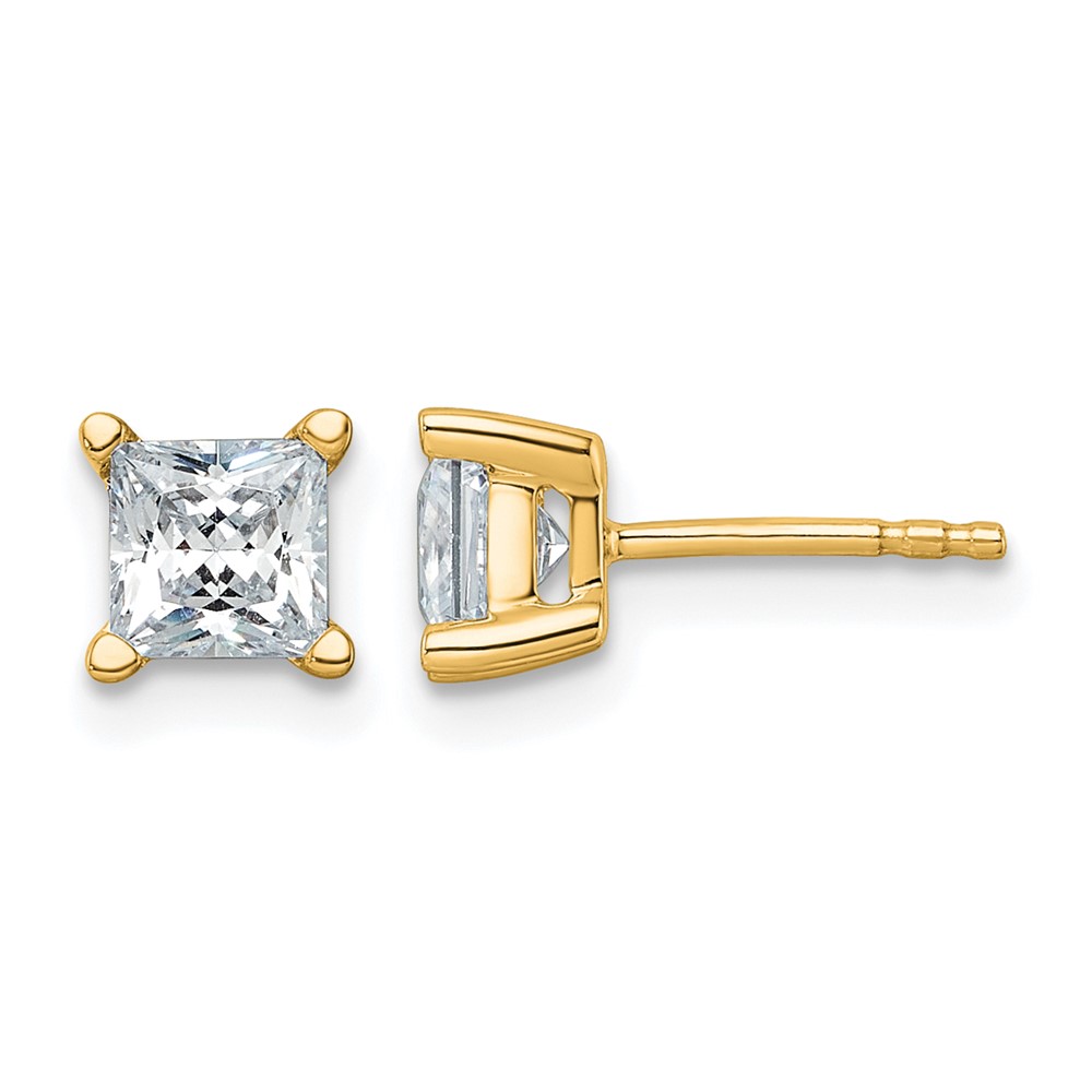 14k 1 1/2 carat Lab Grown Diamond VS/SI+ G+ Princess Complete Four Prong Stud Earrings (EM1018-150-LG)