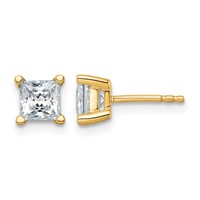 14K Yellow Gold 1.50 Carat Certified Lab Grown Diamond VS SI+ G+ Princess Complete Four Prong Stud Earrings view 1