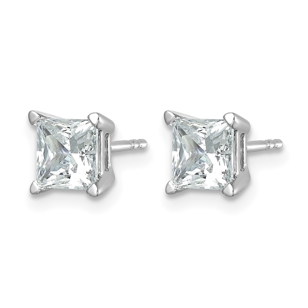 14k White Gold 2 carat Lab Grown Diamond VS+ F+ Princess Complete Four Prong Stud Earrings (EM1018-200-WLD)