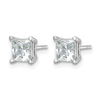 14K White Gold 2 Carat Lab Grown Diamond VS+ F+ Princess Complete Four Prong Stud Earrings view 2