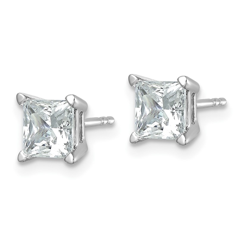 14k White Gold 2 carat Lab Grown Diamond VS/SI+ G+ Princess Complete Four Prong Stud Earrings