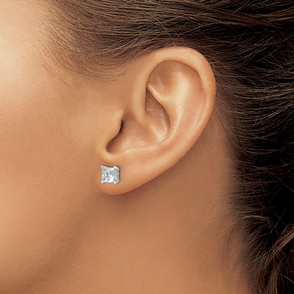 14k White Gold 2 carat Lab Grown Diamond VS+ F+ Princess Complete Four Prong Stud Earrings (EM1018-200-WLD)