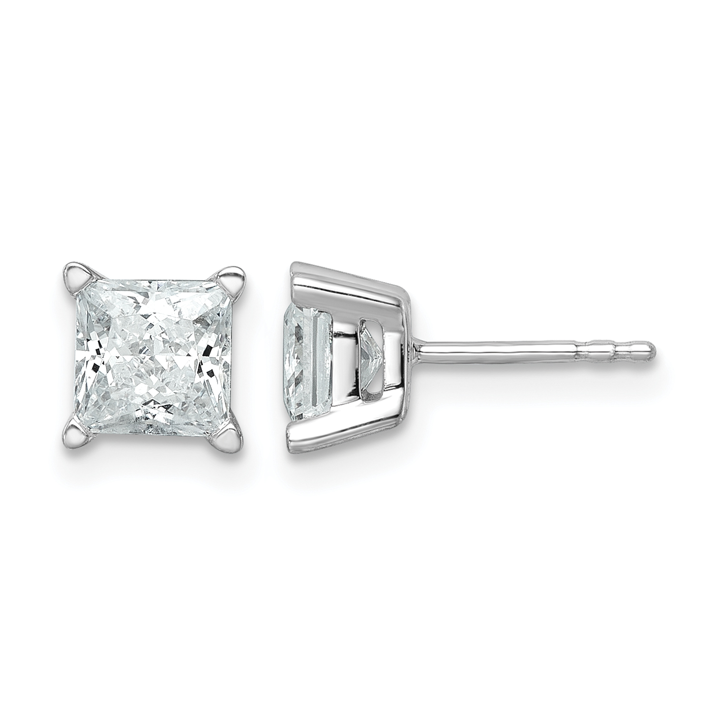14k White Gold 2 carat Certified Lab Grown Diamond VS+ F+ Princess Complete Four Prong Stud Earrings (EM1018-200C-WLD)