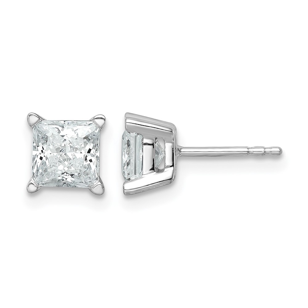 14k White Gold 2 carat Certified Lab Grown Diamond VS+ F+ Princess Complete Four Prong Stud Earrings (EM1018-200C-WLD)