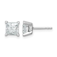 14K White Gold 2 Carat Lab Grown Diamond VS+ F+ Princess Complete Four Prong Stud Earrings view 1