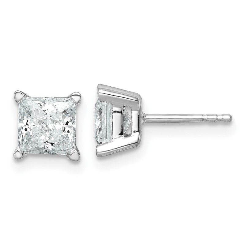 14k White Gold 2 carat Lab Grown Diamond VS/SI+ G+ Princess Complete Four Prong Stud Earrings