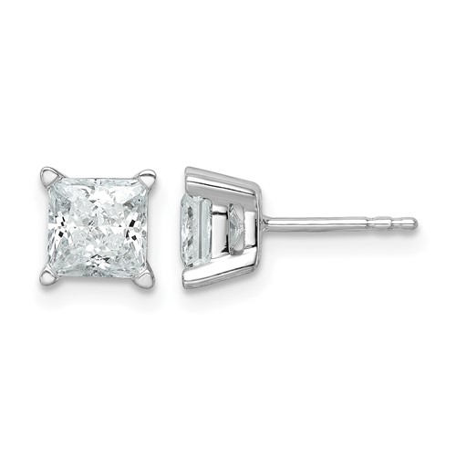 14K White Gold 2 Carat Certified Lab Grown Diamond VS+ F+ Princess Complete Four Prong Stud Earrings
