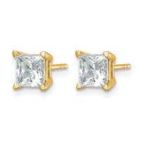 14K Yellow Gold 2 Carat Lab Grown Diamond VS+ F+ Princess Complete Four Prong Stud Earrings view 2