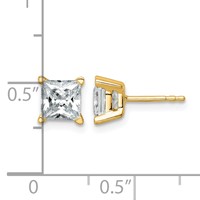 14K Yellow Gold 2 Carat Lab Grown Diamond VS+ F+ Princess Complete Four Prong Stud Earrings view 5