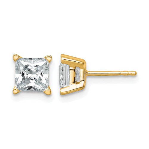 14K Yellow Gold 2 Carat Lab Grown Diamond VS SI+ G+ Princess Complete Four Prong Stud Earrings