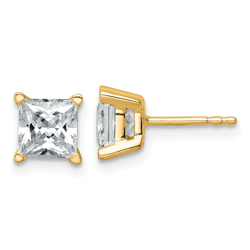 14k 2 carat Lab Grown Diamond VS+ F+ Princess Complete Four Prong Stud Earrings
