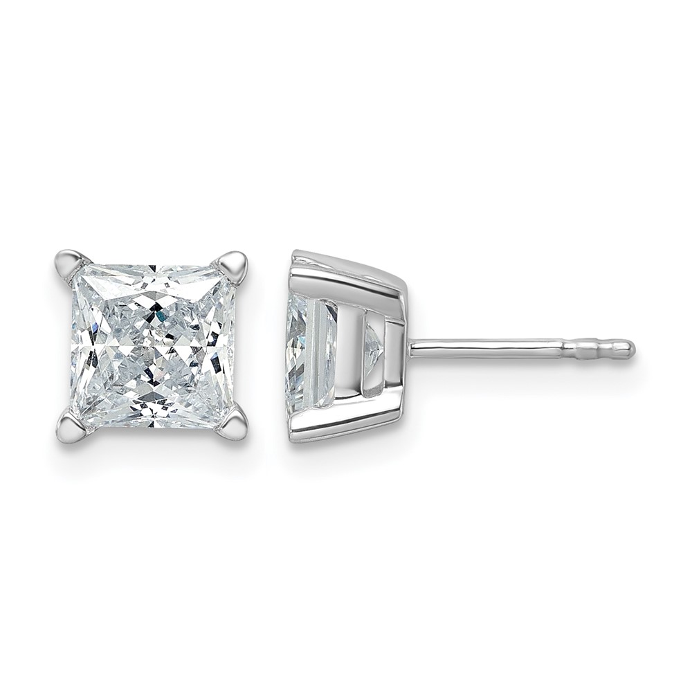 14k White Gold 3 carat Certified Lab Grown Diamond VS/SI+ G+ Princess Complete Four Prong Stud Earrings (EM1018-300C-WLG)