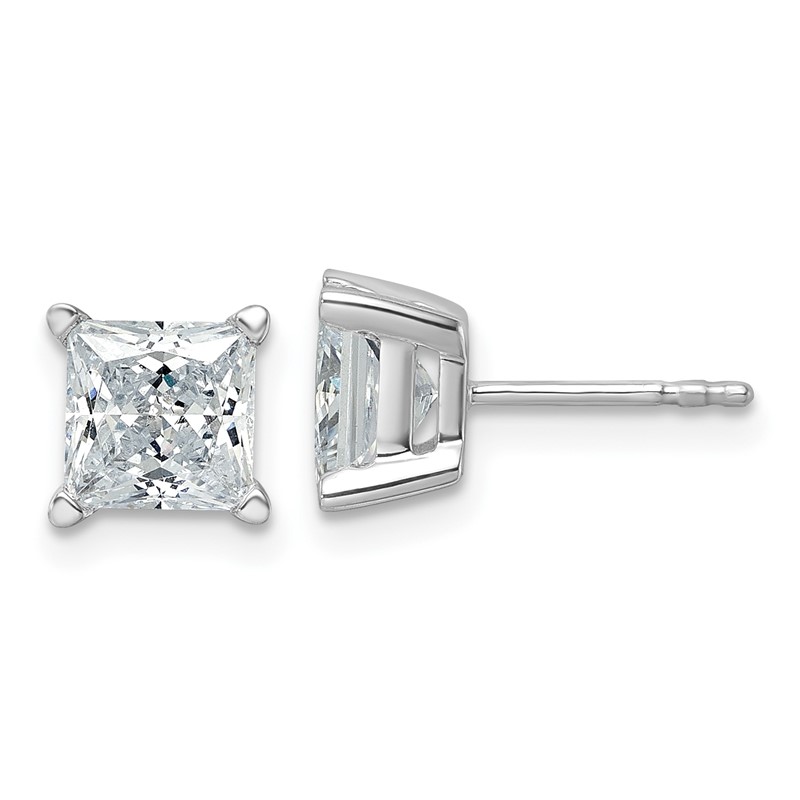 14k White Gold 3 carat Certified Lab Grown Diamond VS+ F+ Princess Complete Four Prong Stud Earrings