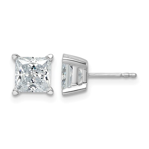14K White Gold 3 Carat Certified Lab Grown Diamond VS SI+ G+ Princess Complete Four Prong Stud Earrings