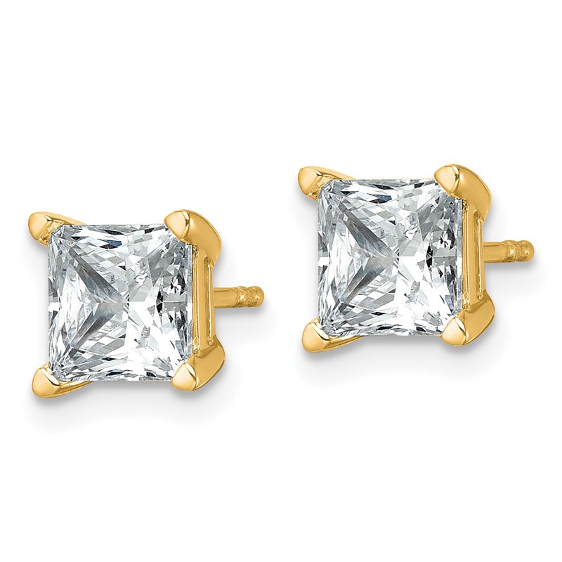 14k 3 carat Lab Grown Diamond VS+ F+ Princess Complete Four Prong Stud Earrings