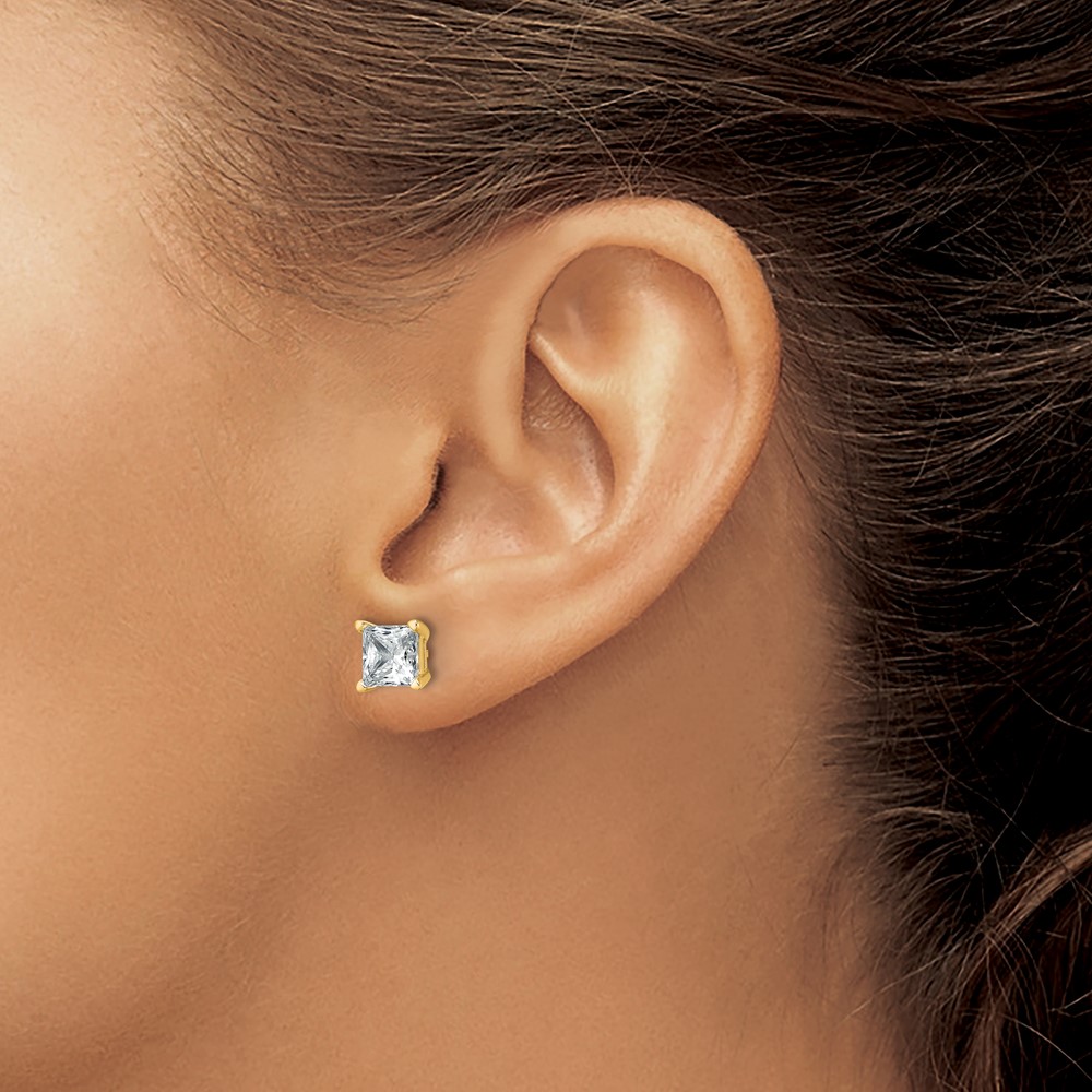 14k 3 carat Certified Lab Grown Diamond VS/SI+ G+ Princess Complete Four Prong Stud Earrings (EM1018-300C-LG)