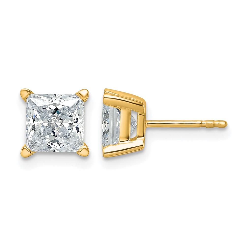 14k 3 carat Certified Lab Grown Diamond VS/SI+ G+ Princess Complete Four Prong Stud Earrings (EM1018-300C-LG)