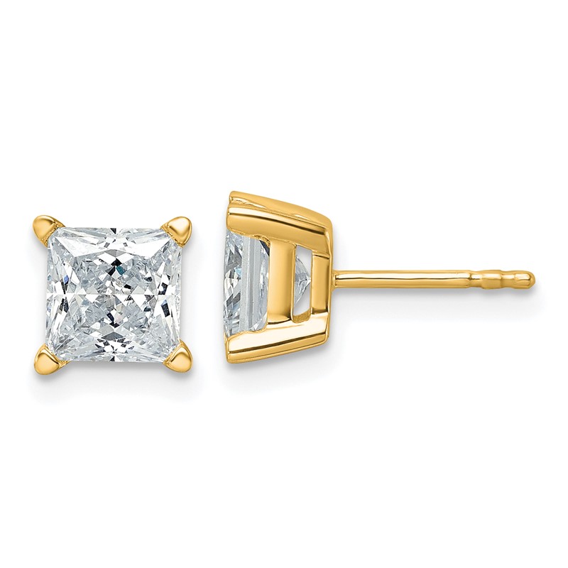 14k 3 carat Lab Grown Diamond VS+ F+ Princess Complete Four Prong Stud Earrings
