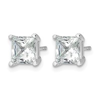 14K White Gold 4 Carat Lab Grown Diamond VS+ F+ Princess Complete Four Prong Stud Earrings view 2