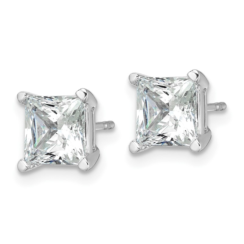 14k White Gold 4 carat Certified Lab Grown Diamond VS+ F+ Princess Complete Four Prong Stud Earrings