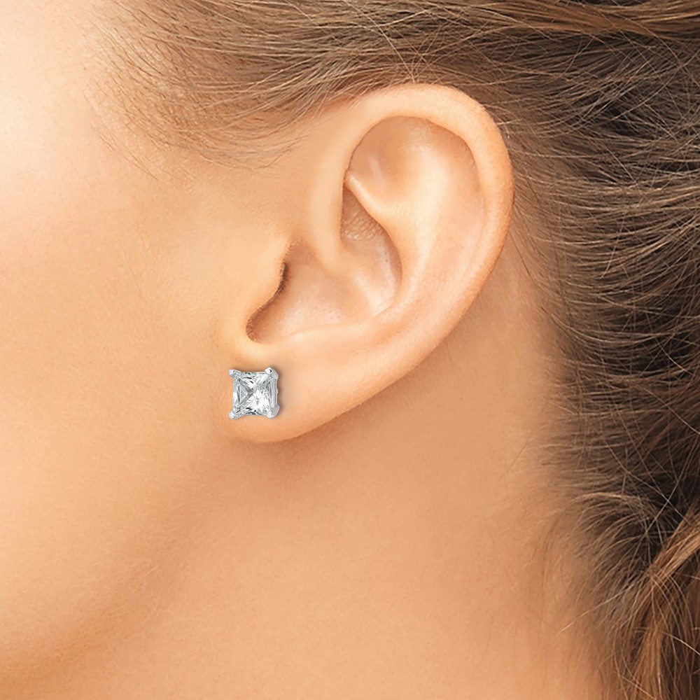 14k White Gold 4 carat Certified Lab Grown Diamond VS/SI+ G+ Princess Complete Four Prong Stud Earrings (EM1018-400C-WLG)
