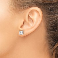 14K White Gold 4 Carat Lab Grown Diamond VS+ F+ Princess Complete Four Prong Stud Earrings view 3
